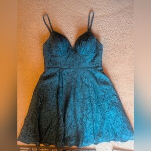 Azazie Lace Mini Dress in Teal